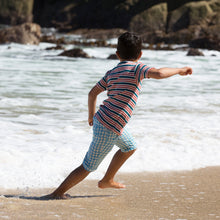 Lade das Bild in den Galerie-Viewer, Sunshine-Shorts mit blauem Karomuster aus Maisseide
