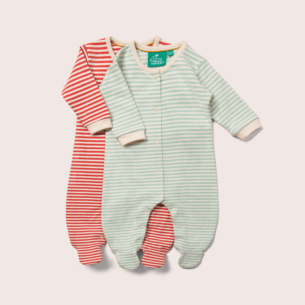 Red & Blue Striped Organic Babygrow Set - 2 Pack