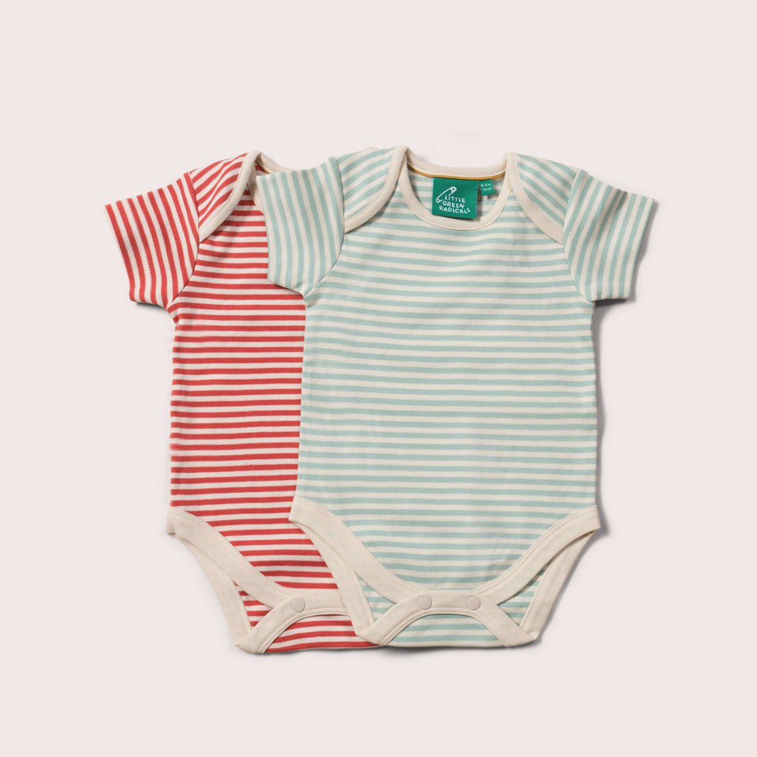 Red & Blue Striped Organic Baby Bodysuit Set - 2 Pack