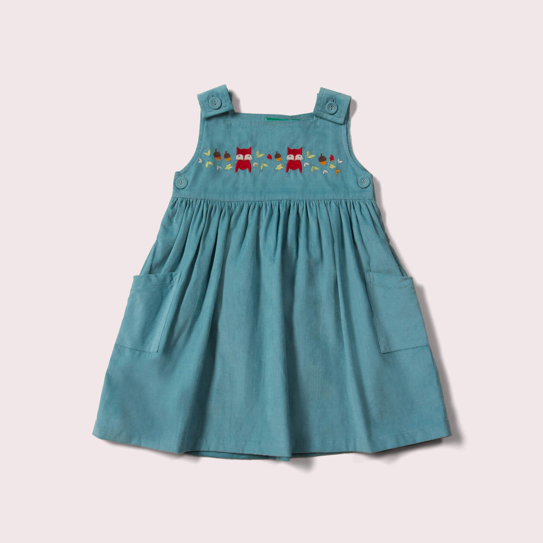 Autumn Foxes Embroidered Corduroy Pinny Dress