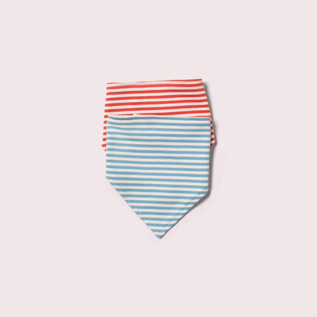 Blue & Red Striped Organic Cotton Dribble Bib Set