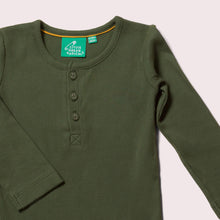 Cargar imagen en el visor de la galería, Olive Ribbed Organic Long Sleeve Baby Bodysuit
