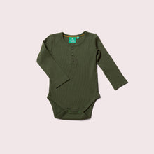 Cargar imagen en el visor de la galería, Olive Ribbed Organic Long Sleeve Baby Bodysuit
