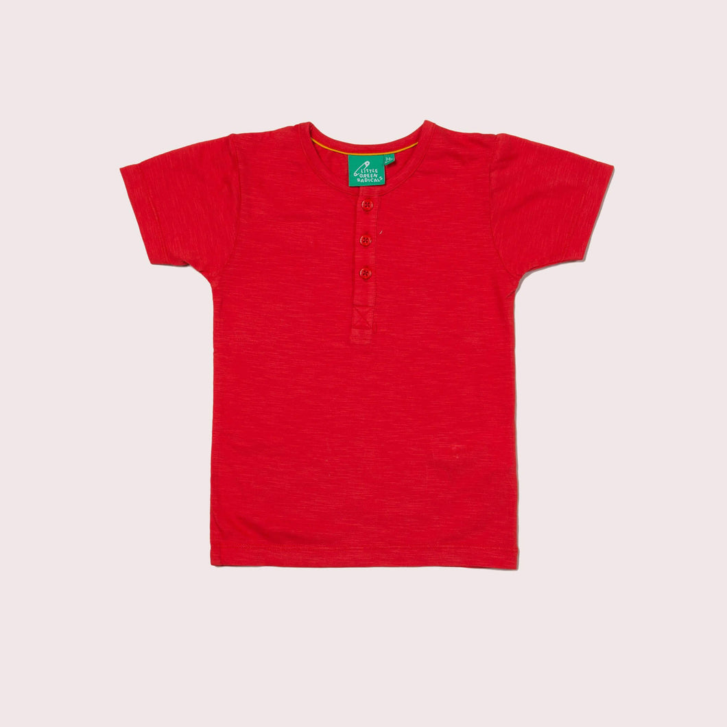 Red Short Sleeve Henley Top