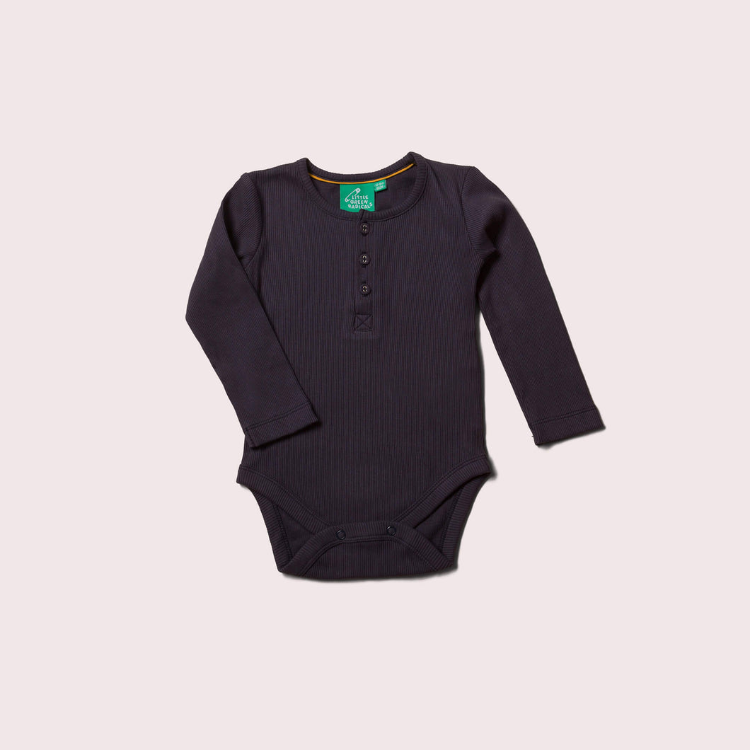 Winter Blue Ribbed Organic Long Sleeve Baby Bodysuit